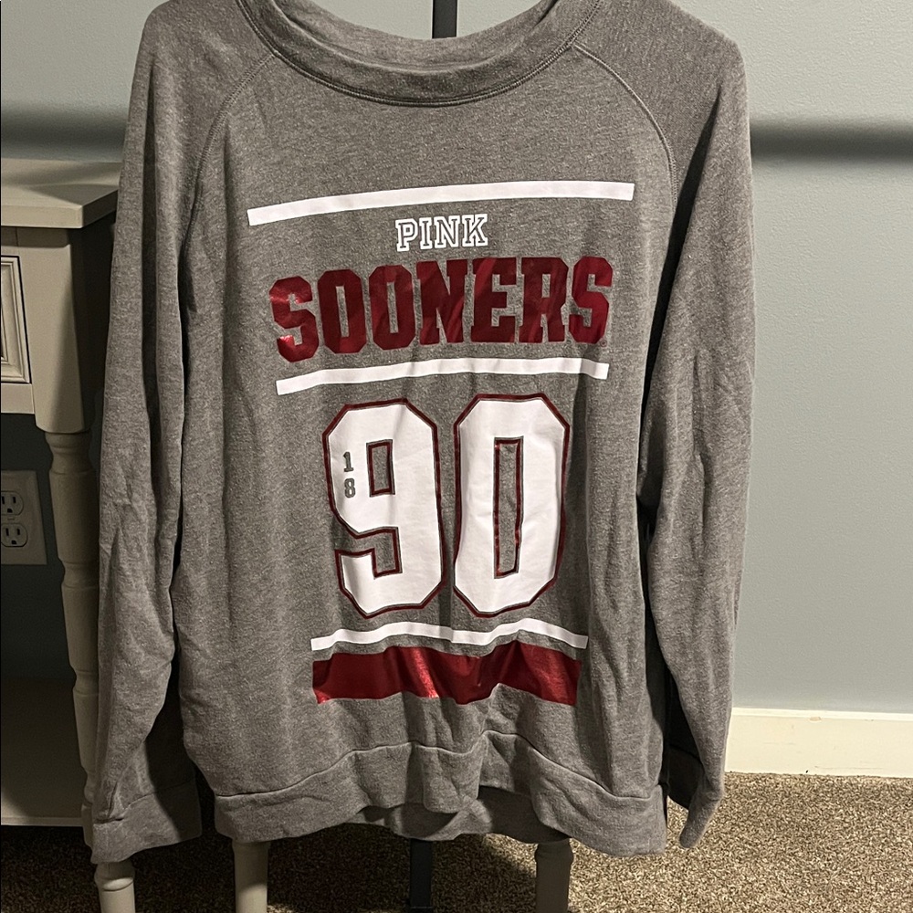PINK Victoria's Secret Gray and Red OU Sooners Sweatshirt